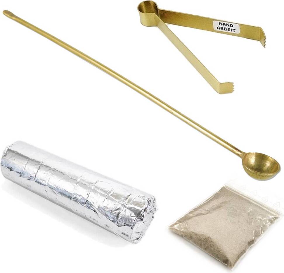 NKlaus 4tlg Set 12cm Räucherzange in Gold Weihrauchlöffel Räucherkohle 40g Räuchersand