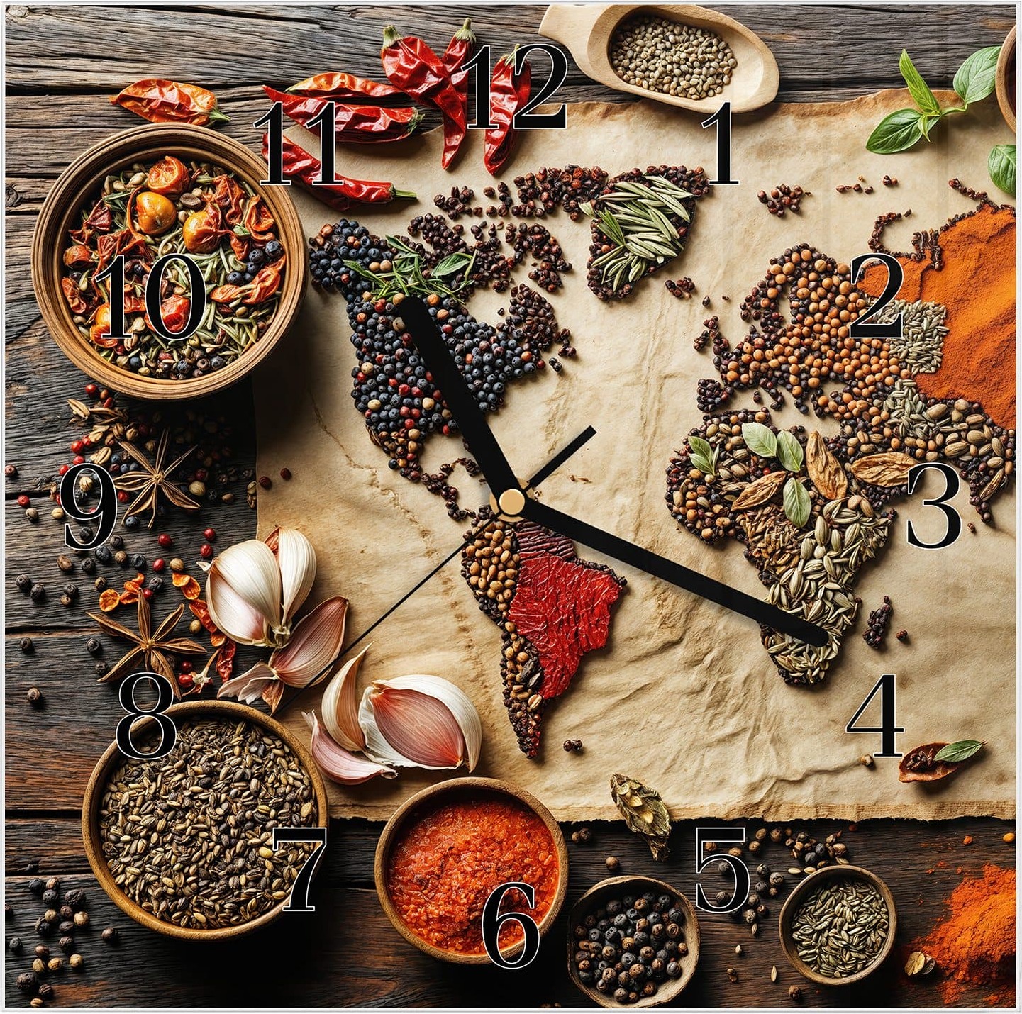 Primedeco Wanduhr aus Glas mit Motiv Weltkarte Vintage- 30 x 30 cm - inkl. Aufhängesystem