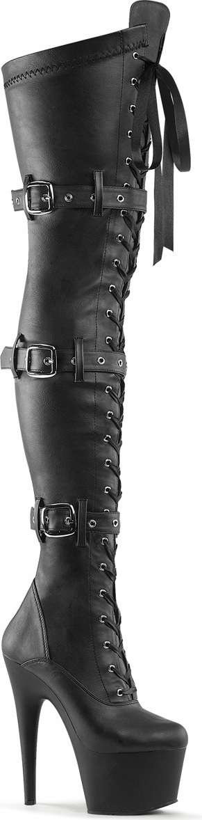 ADORE-3028 Pleaser Vysoké topánky nad kolená na podpätku čierne matné 3 pracky