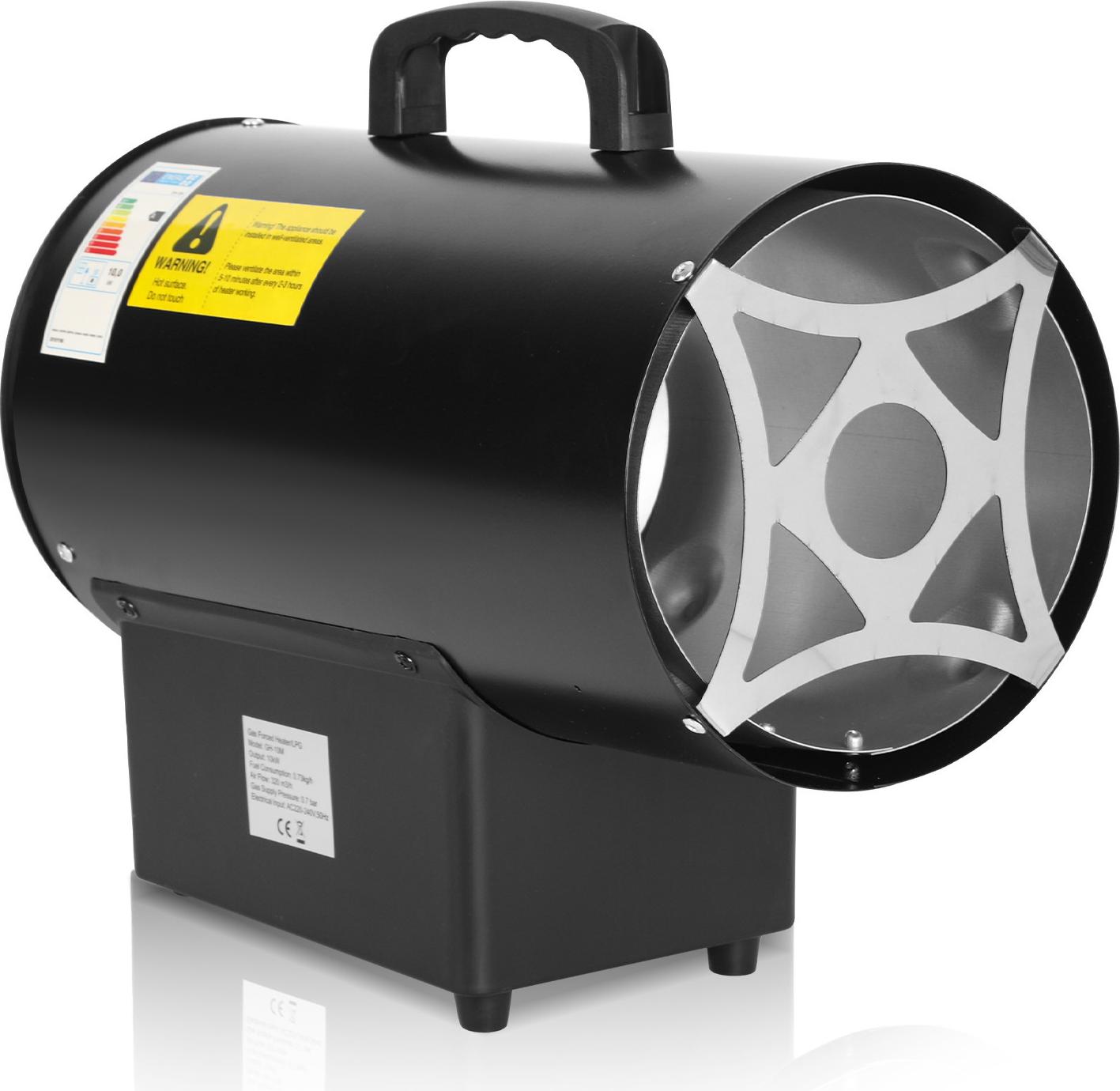 Bettizia plynový ohrievač ventilátor 15 kW priamy, plynová vykurovacia pištoľ, prietok vzduchu 320 m³/h, plynový ohrievač s hadicou, redukcia tlaku, pre plynovú fľašu na propán/bután