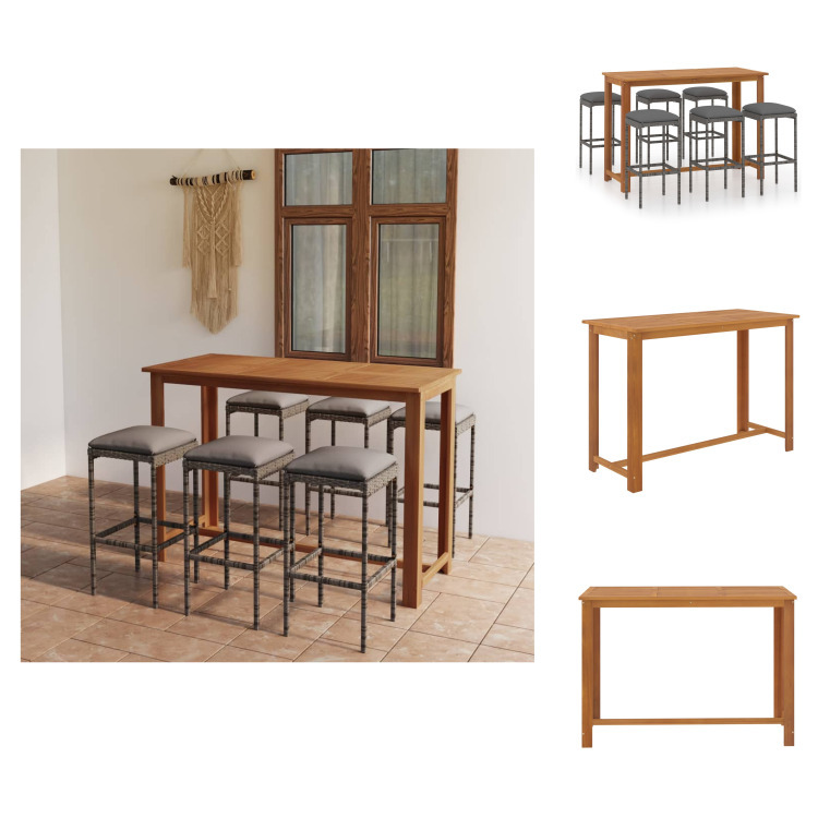 vidaXL 7-dielny záhradný barový set s vankúšmi sivý - Záhradné nábytkové zostavy