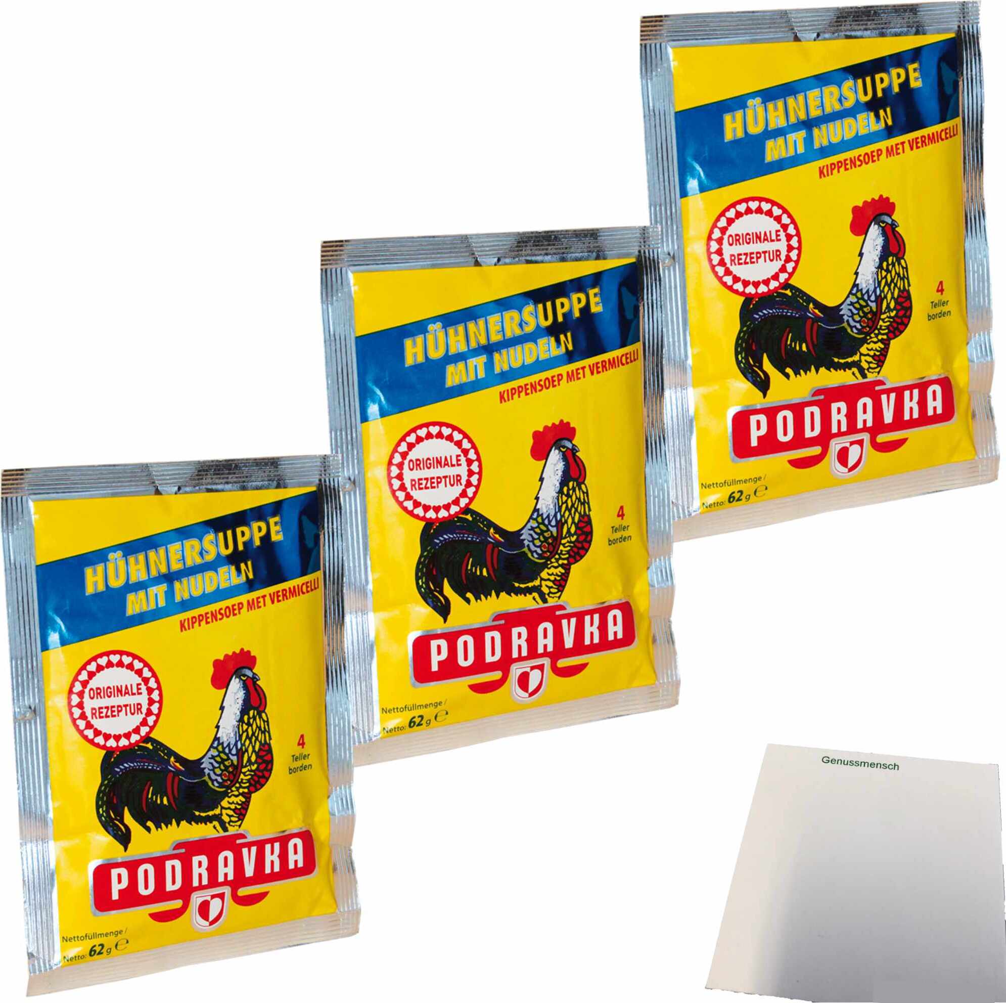 Podravka Hühnersuppe mit Nudel 3er Pack (3x62g Beutel) + usy Block