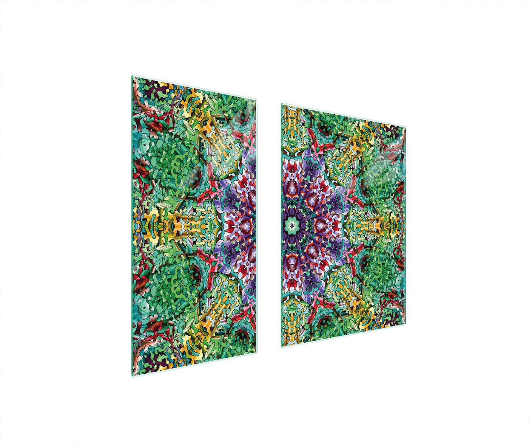 TMK ArtDeko Herdabdeckplatten 2 teilig 75x52 Ceranfeld Abdeckung Glas Schneidebrett Stück Bunt