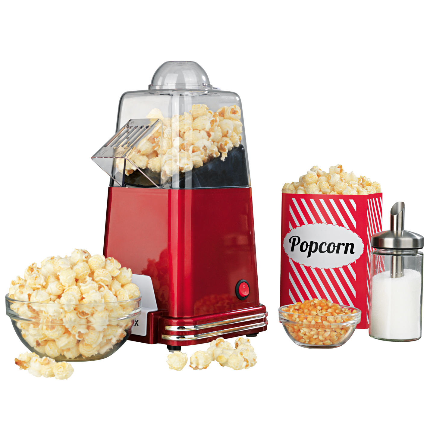 Popcorn Maschine schwarz weiß Heißluft Automat Fußball Design 1200W fettfrei 