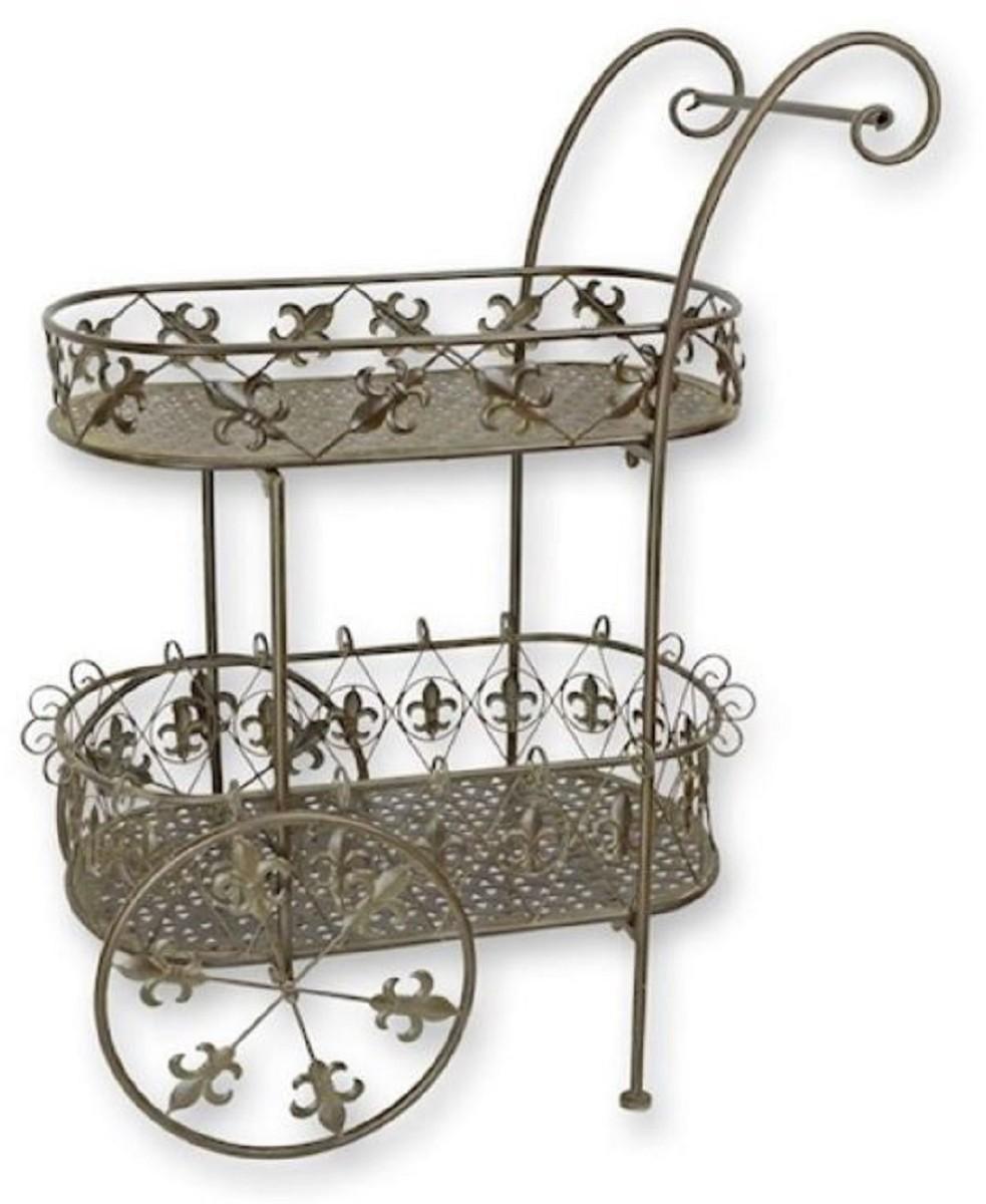Casa Padrino Jugendstil Teewagen Braun 81 x 51 x H. 102 cm - Eleganter Metall Garten Trolley - Barock & Jugendstil Garten Accessoires - Gartenmöbel im Jugendstil