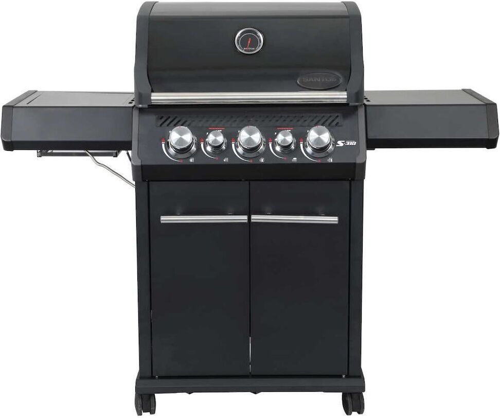 SANTOS Gasgrill S-318 Blackline mit 3 Hauptbrenner, Infrarotseitenbrenner & Heckbrenner | inkl. Drehspieß, Rostheber & Silikonablage | Schwarz