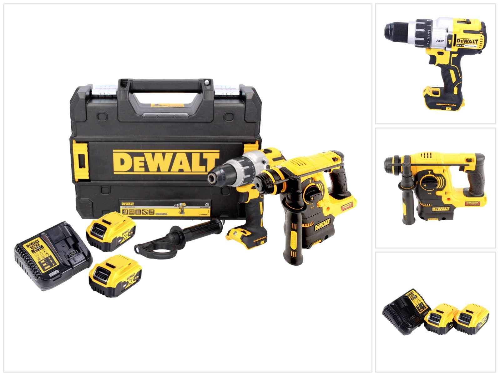 Kombinovaná súprava DeWalt XR 18 V DCH 253 N kombinované kladivo 2,1 J + akumulátorová príklepová vŕtačka DCD 996 P2 95 Nm bez kefiek + 2x akumulátor 5,0 Ah + nabíjačka + TSTAK