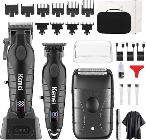 Kemei Professional Barber Hair Trimmer Set Men, Wireless Electric T-Blades Foil Shaving Kit, USB Rechargeable Hair Trimmer 9