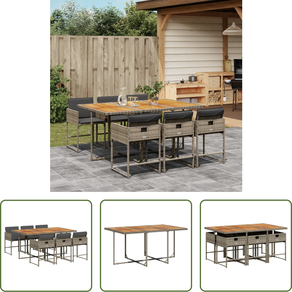 The Living Store 7-dielny záhradný jedálenský set s vankúšmi sivý polyratan