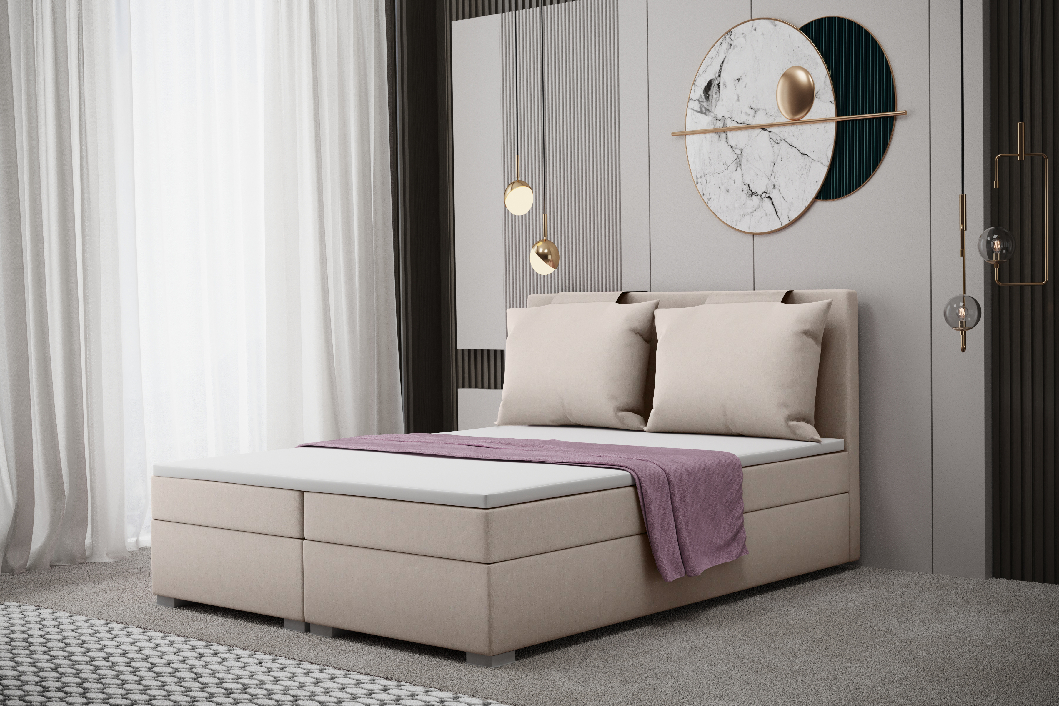 Kaiser Möbel skriňová posteľ s podnožou a matracom, posteľ do spálne -TERAMO- 180 cm x 200 cm béžová