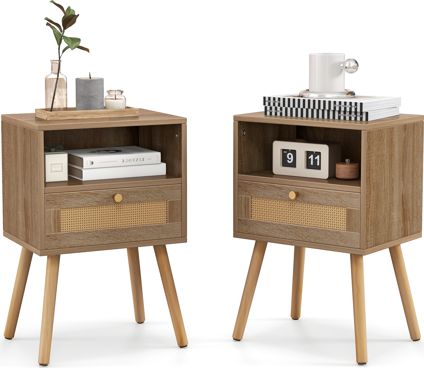 Relaxdays Comodino Stile Nordico, 2 Ripiani, Cassetto, Moderno, Camera