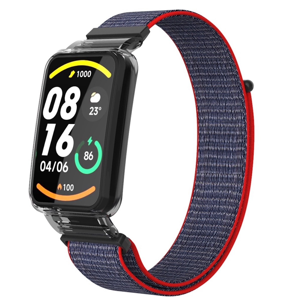 Pre Xiaomi Mi Band 7 Pro 2 v 1 hodinkový remienok s nylonovou tkaninou a integrovaným ochranným krytom Náhradné inteligentné hodinky Light Pink