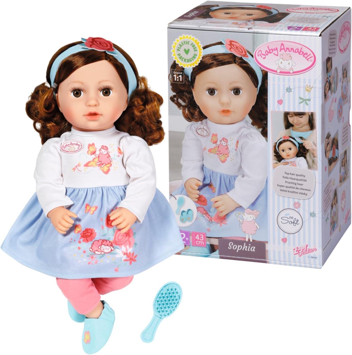 BABY born Baby Annabell Sophia brünett 43cm, weiche Stoffpuppe mit Puppenkleidung + Schuhe