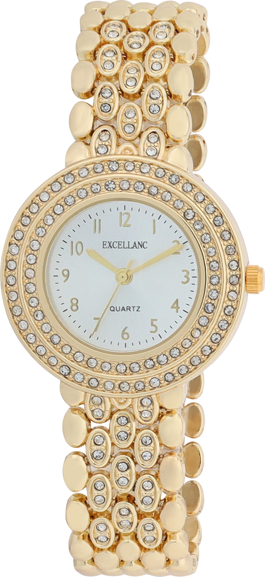 Excellanc Damenuhr mit Metallgliederarmband, Similibesatz, Clipverschluss