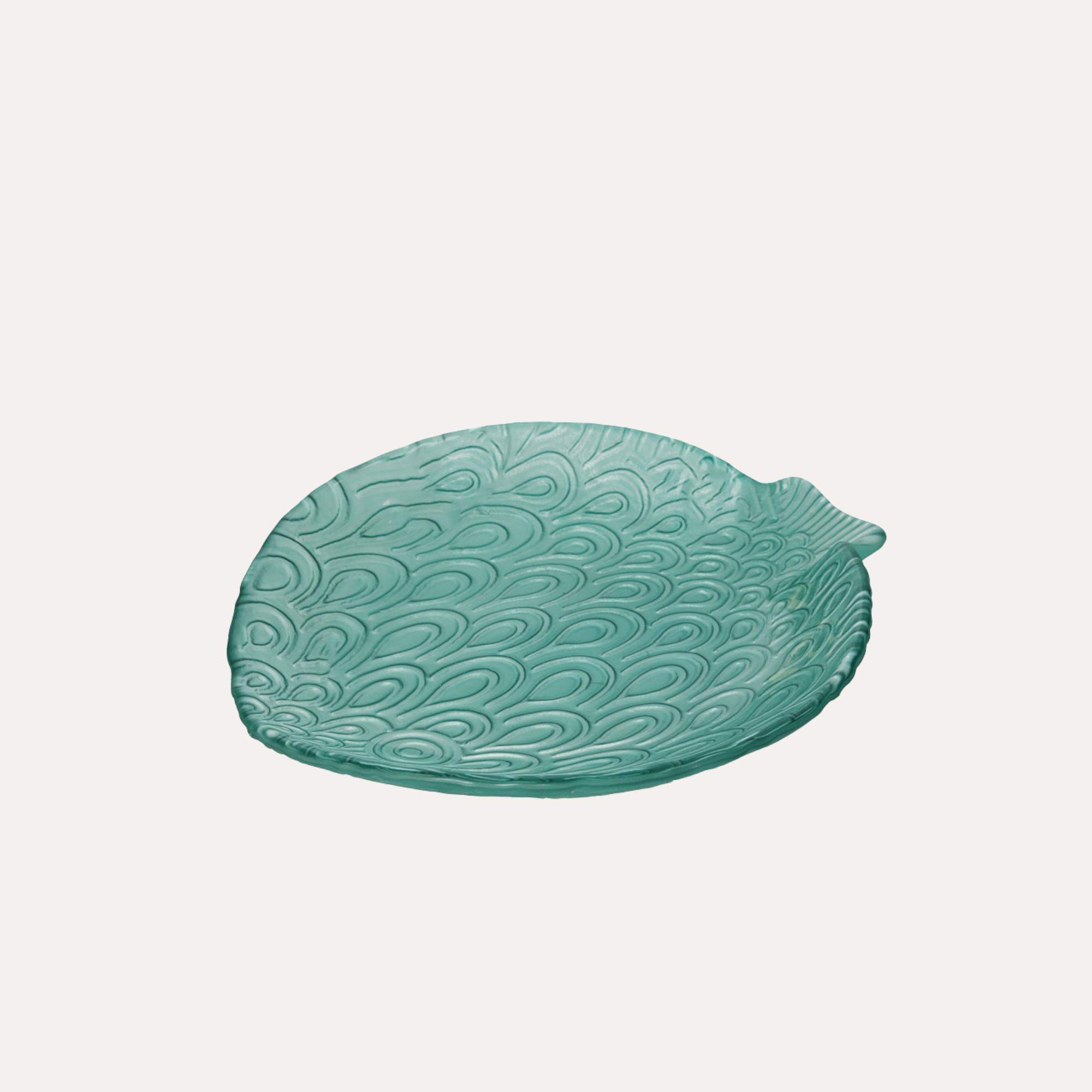 KEYHOMESTORE | Fischteller aus wassergrünem Glas, 24 x 22 cm PIT-45