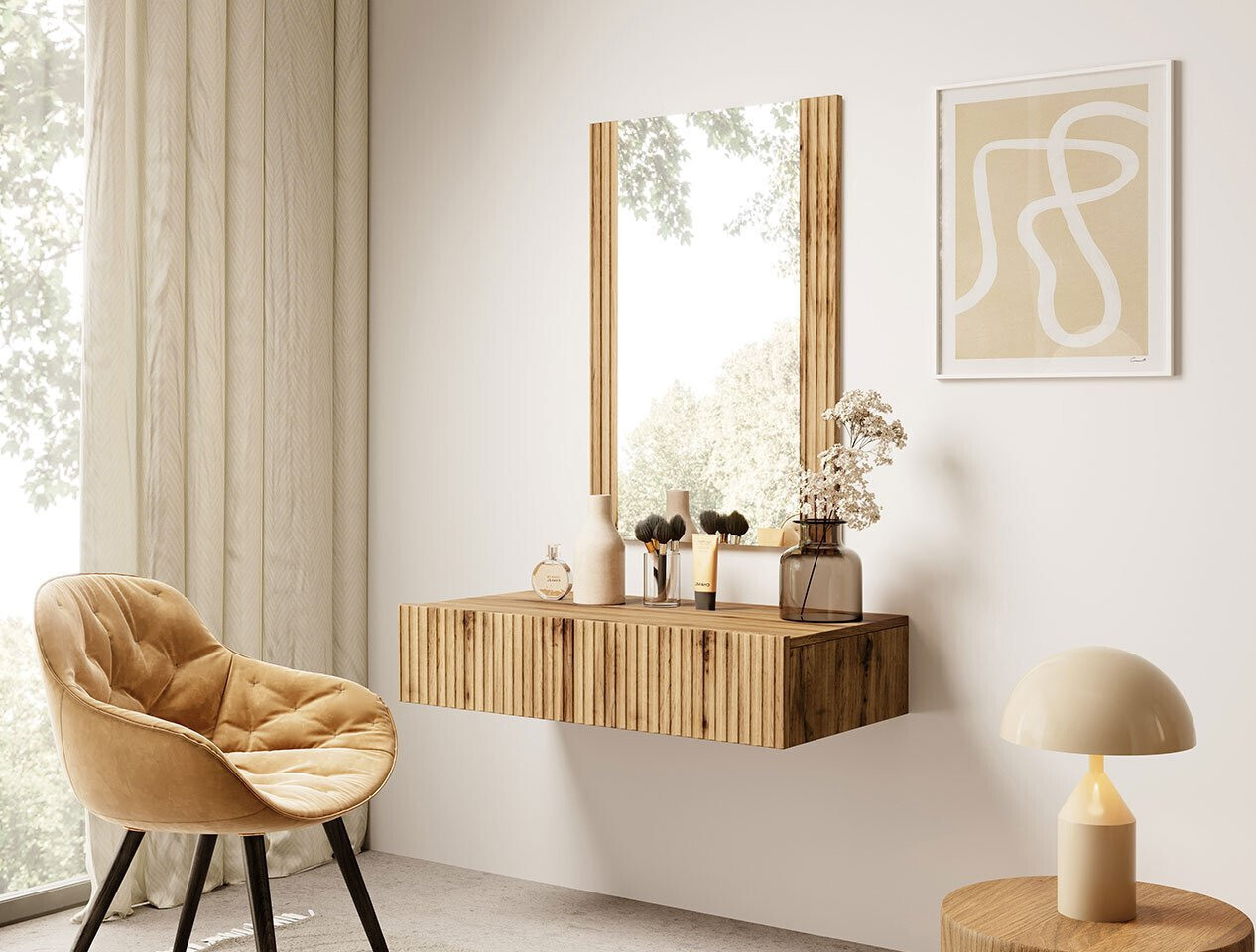 Toaletní stolek se zrcadlem HAER - dub wotan