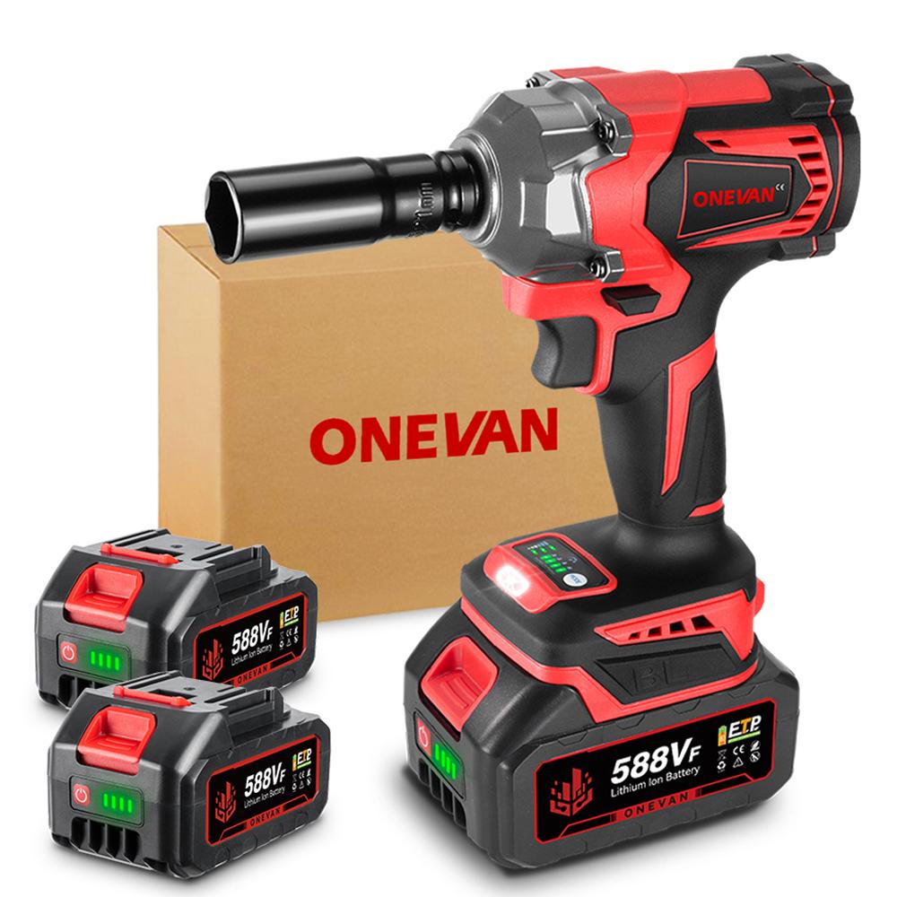 ONEVAN Akku Schlagschrauber, 1200 Nm Bürstenloser 1/2" Elektrischer Schlagschrauber mit 2 * Li-Ion Akku, Drehschlagschrauber für Haus und Auto ONEVAN Akku-Schlagschrauber