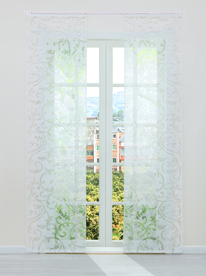 Schiebegardine mit Klettband, 2er Set Flächenvorhang aus hochwertigem  Ausbrenner Stoff, Weiß BxH 57x225cm