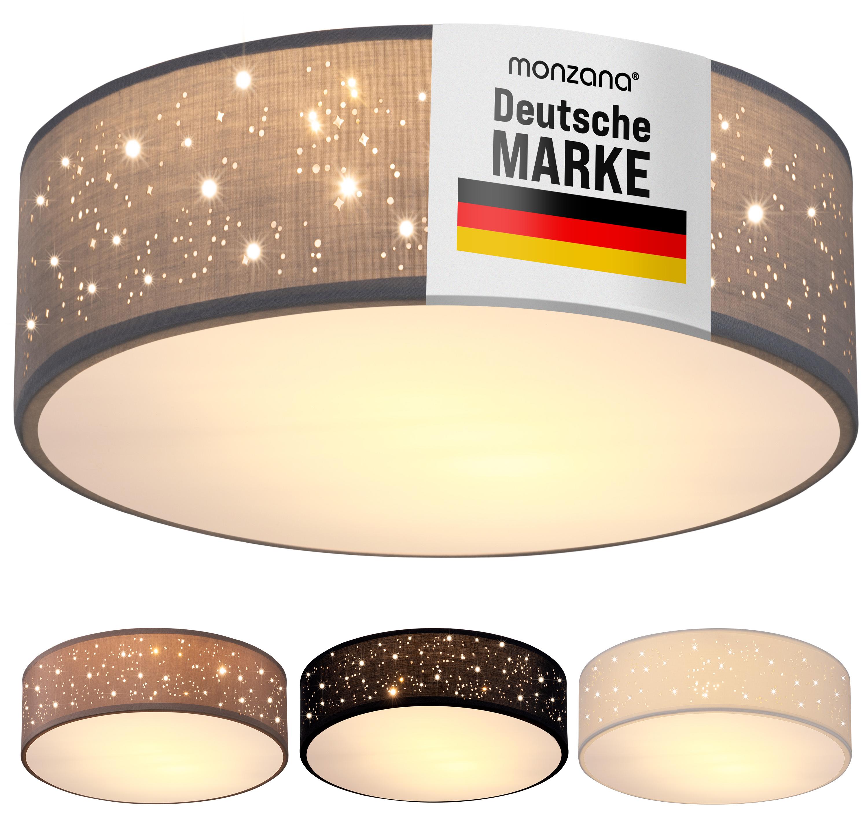 MONZANA® Deckenlampe Sternenhimmel Wohnzimmer Schlafzimmer E27 Grau Rund 38cm Stoffschirm 2-Flammig 40W Küche Lampe Deckenleuchte Stoffdeckenlampe 27946