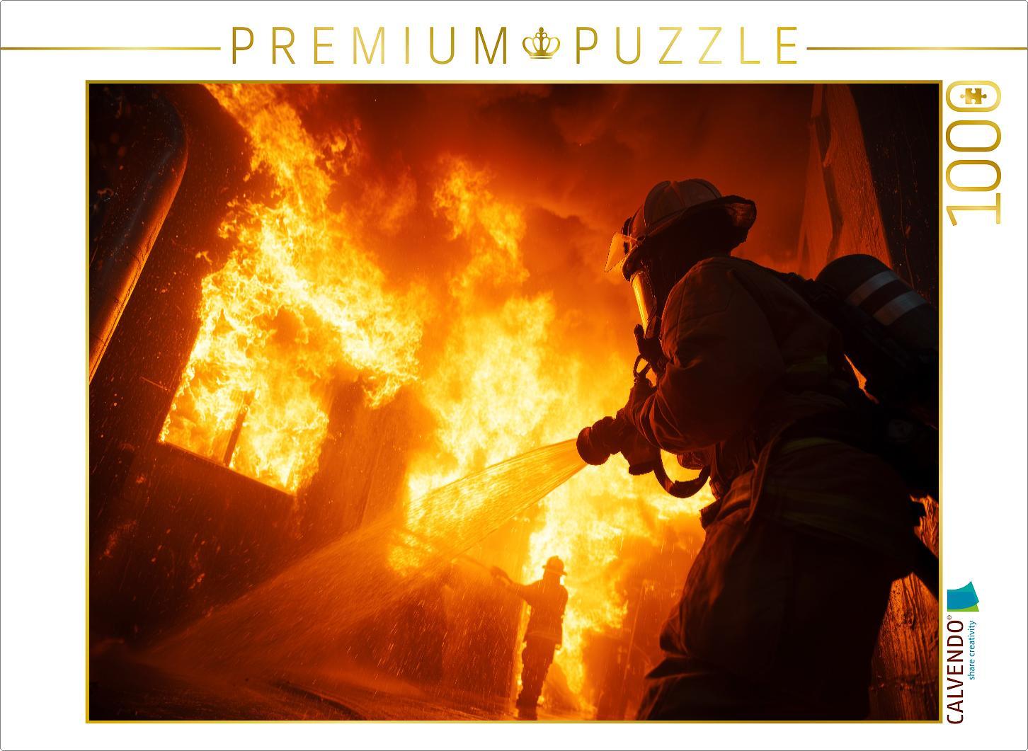 CALVENDO Puzzle Feuerwehr löscht Großbrand | 1000 Teile Lege-Größe 64 × 48 cm Foto-Puzzle für glückliche Stunden
