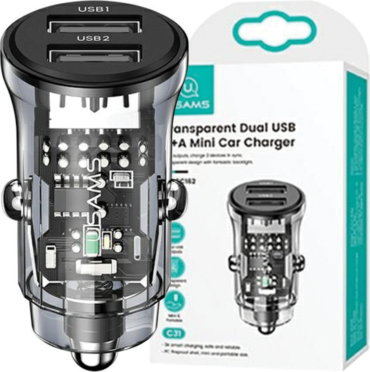 Usams Lad. Sám. C31 3A 2X Usb-A Fast Charge Čierna/Čierna Cc162Cc01 (Us-Cc162)