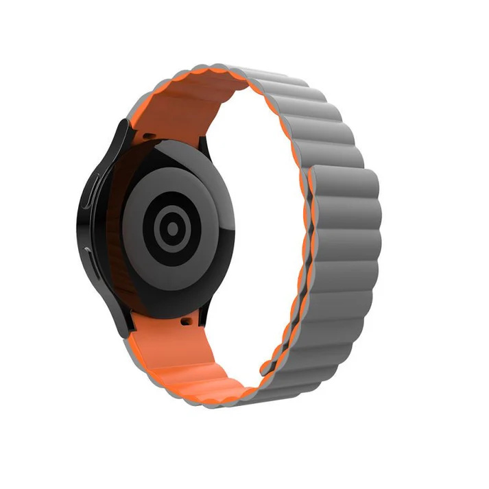 SYSTEM-S remienok 20 mm silikónový magnetický pre Samsung Galaxy Watch 5 4 v sivo oranžovej farbe