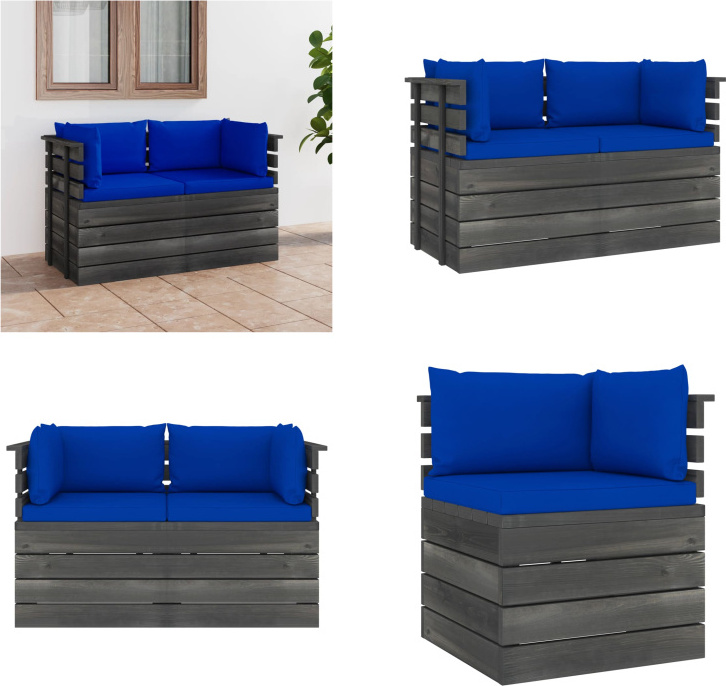 vidaXL Záhradná 2-miestna pohovka z paliet s vankúšmi z masívnej borovice - Pohovka z paliet - 2-miestna pohovka - 2-miestne pohovky