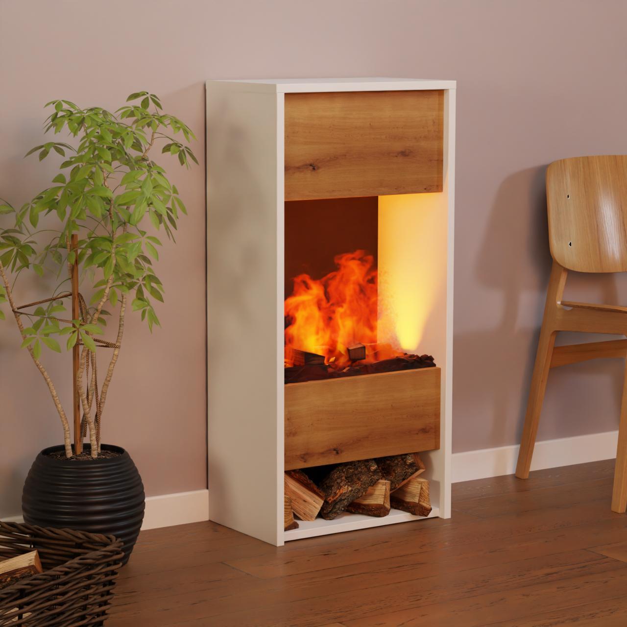 GLOW FIRE Elektrokamin 'OGF 3'| Wasserdampf Kamin mit OMC 400 ohne Holz in weiß | HxBxT: 100x47,7x29,1 cm