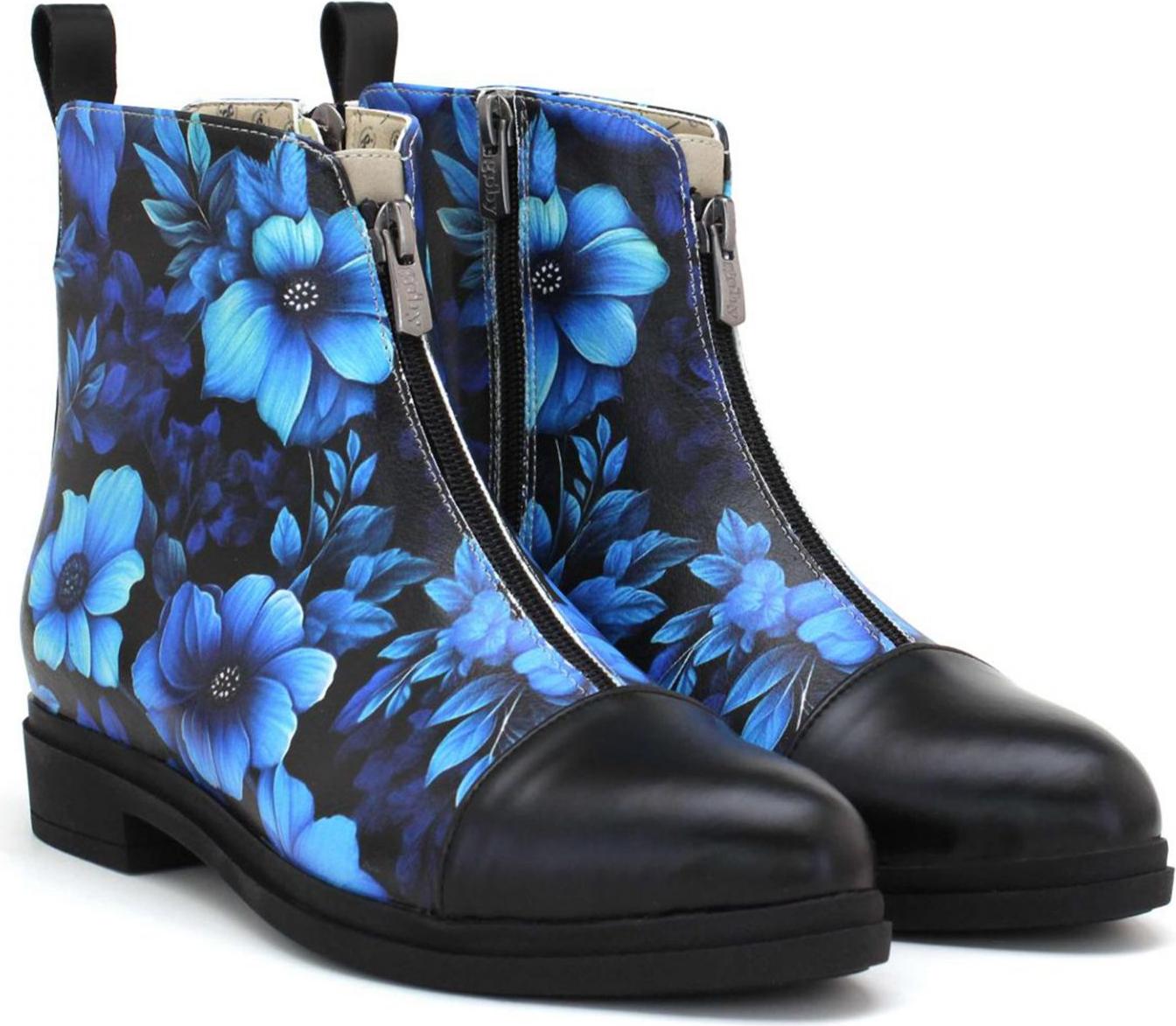 Damen Schuhe Goby Stiefeletten RUGF104 mit blauen Blumen 39