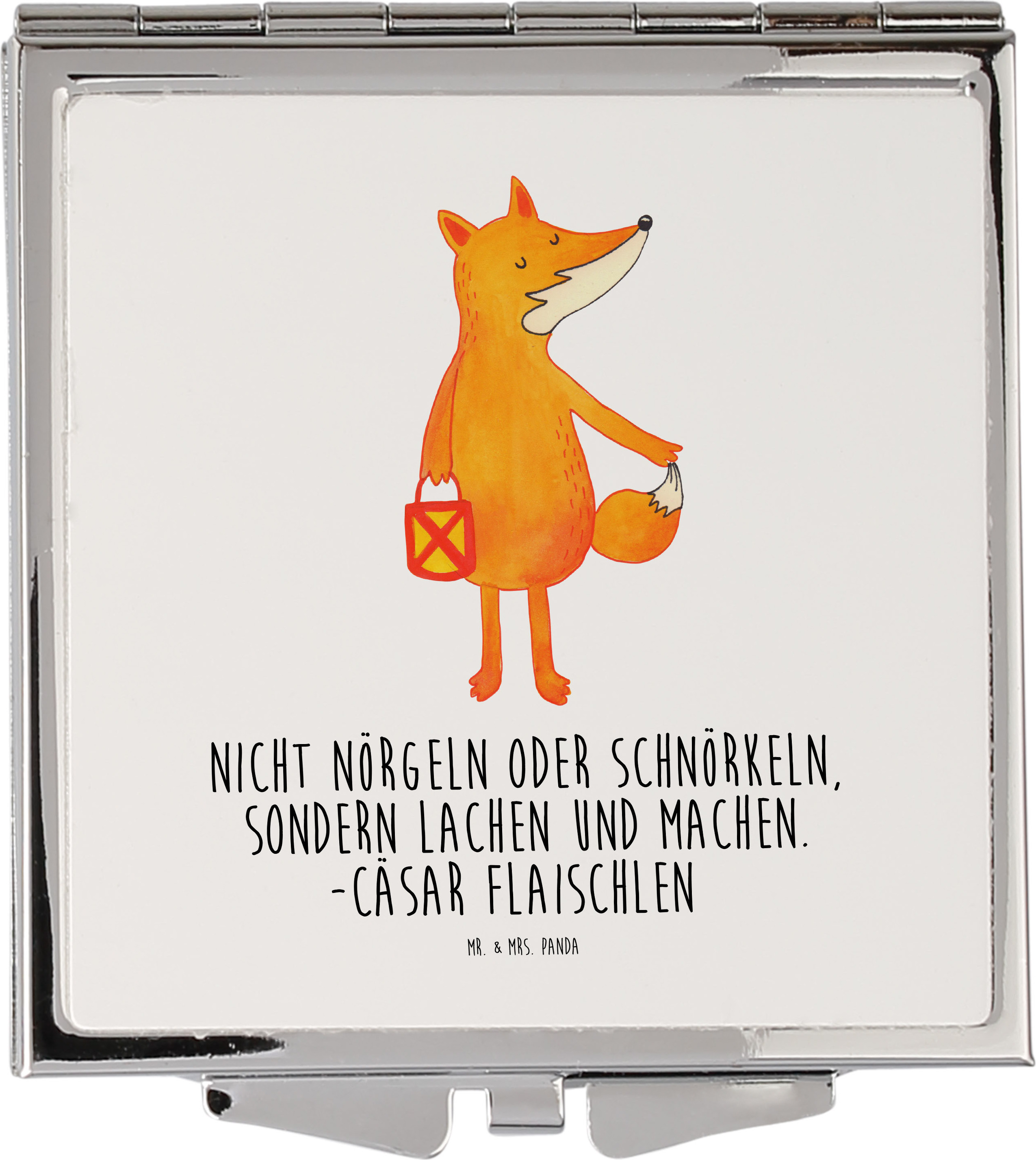 Mr. & Mrs. Panda Schminkspiegel Fuchs Laterne - Weiß - Geschenk, Positiv, Laternenumzug, Füchse, Optimistisch, Kosmetikspiegel, Klappbarer Spiegel, Sankt Martin, klein PD-904205-STANDARD