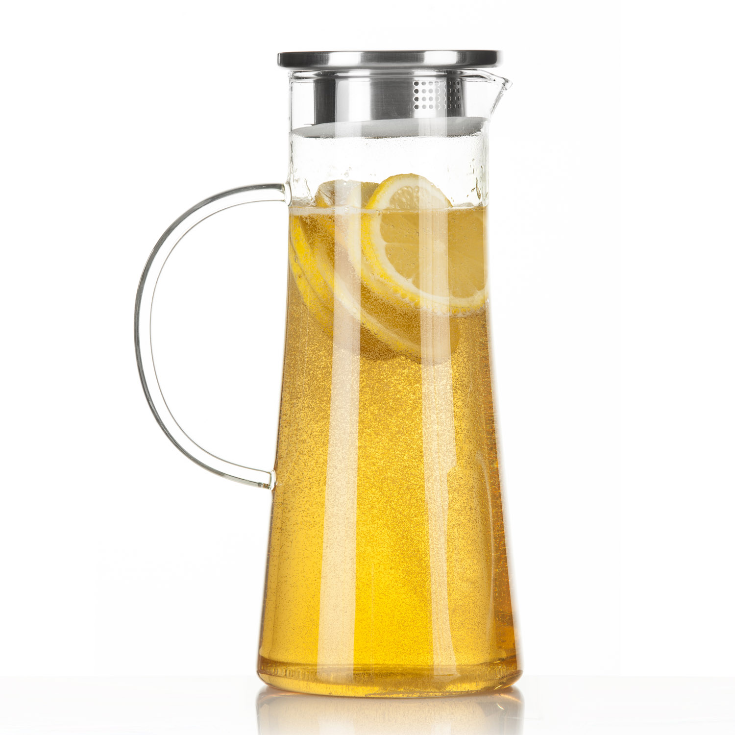 CNNIK Glaskaraffe 1.5 Liter Wasserkrug Hitzebeständig Borosilikatglas Glas Krug mit Natürlicher Bambusdeckel Wasserkaraffe für Kühlschrank Milchsaft Tee Kaffee Limonade 