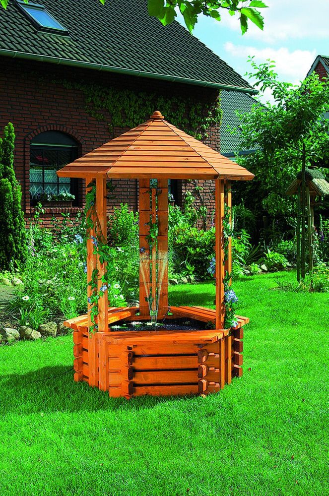 PROMEX Wasserspiel 'Westerwald' Solar Promadino Dekoration Garten Rankhilfe Holz Bank 506110
