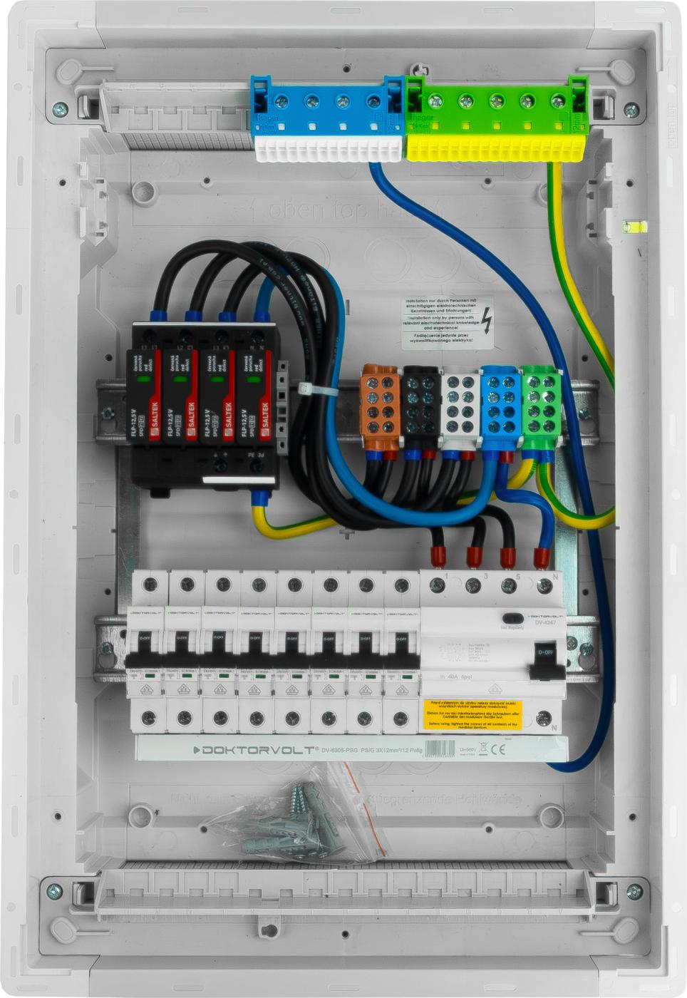 Sicherungskasten Hager Unterputz Verteilerkasten 2x12 Module 8xMCB 1xRCCB VDE Überspannungsschutz verdrahtet Sicherungen 505,50x348x98mm Doktorvolt