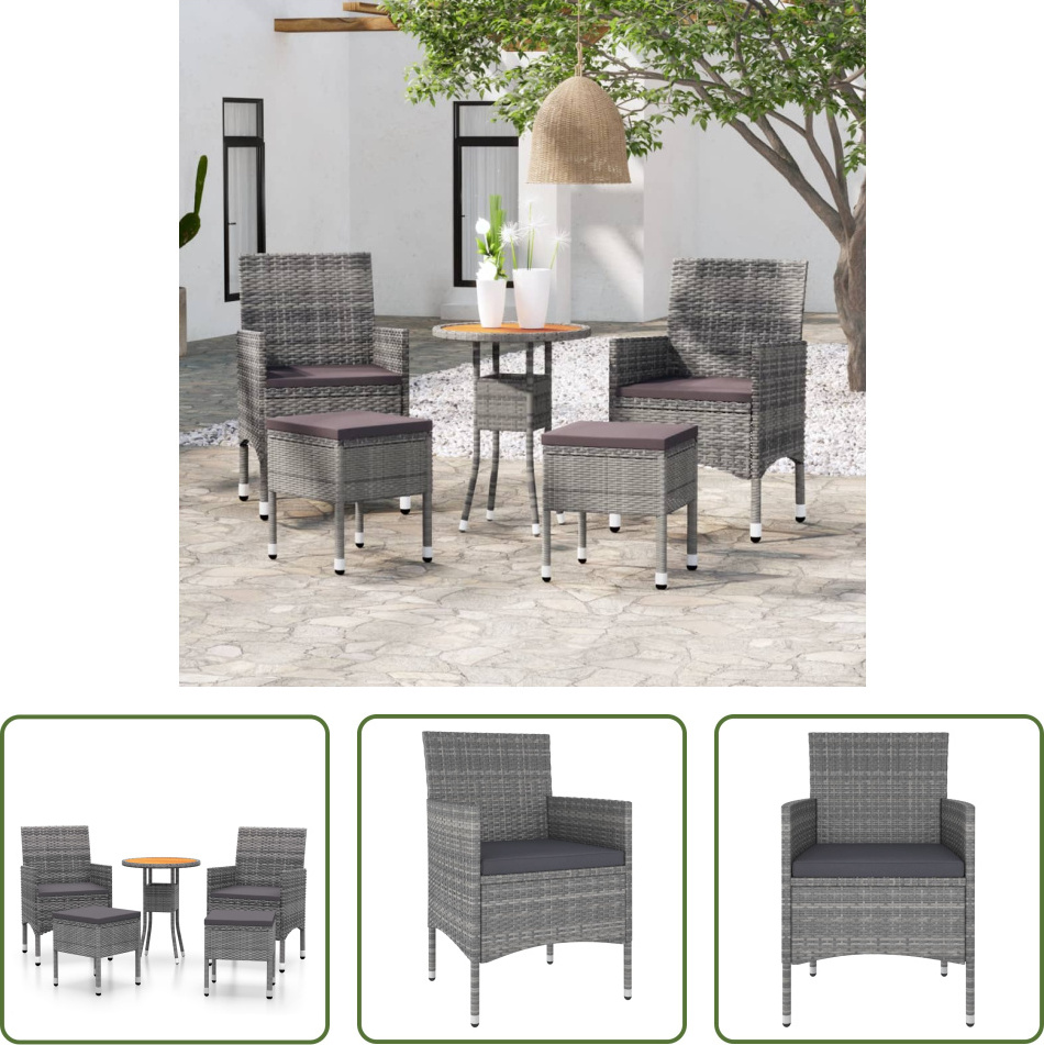 The Living Store 5-tlg. Garten-Lounge-Set Poly Rattan Grau