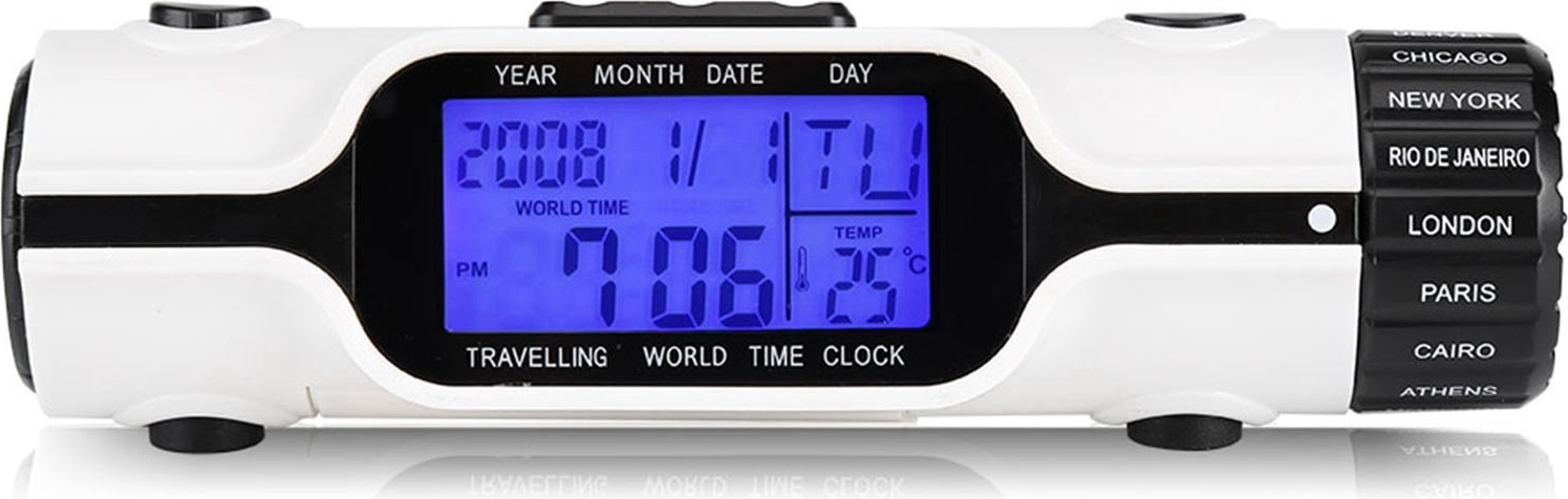 Cocosity Weltzeit-Reisewecker,Digitaler Thermometer-Wecker,Weltzeit-Reisewecker,Digitaler Reisewecker,Reisewecker