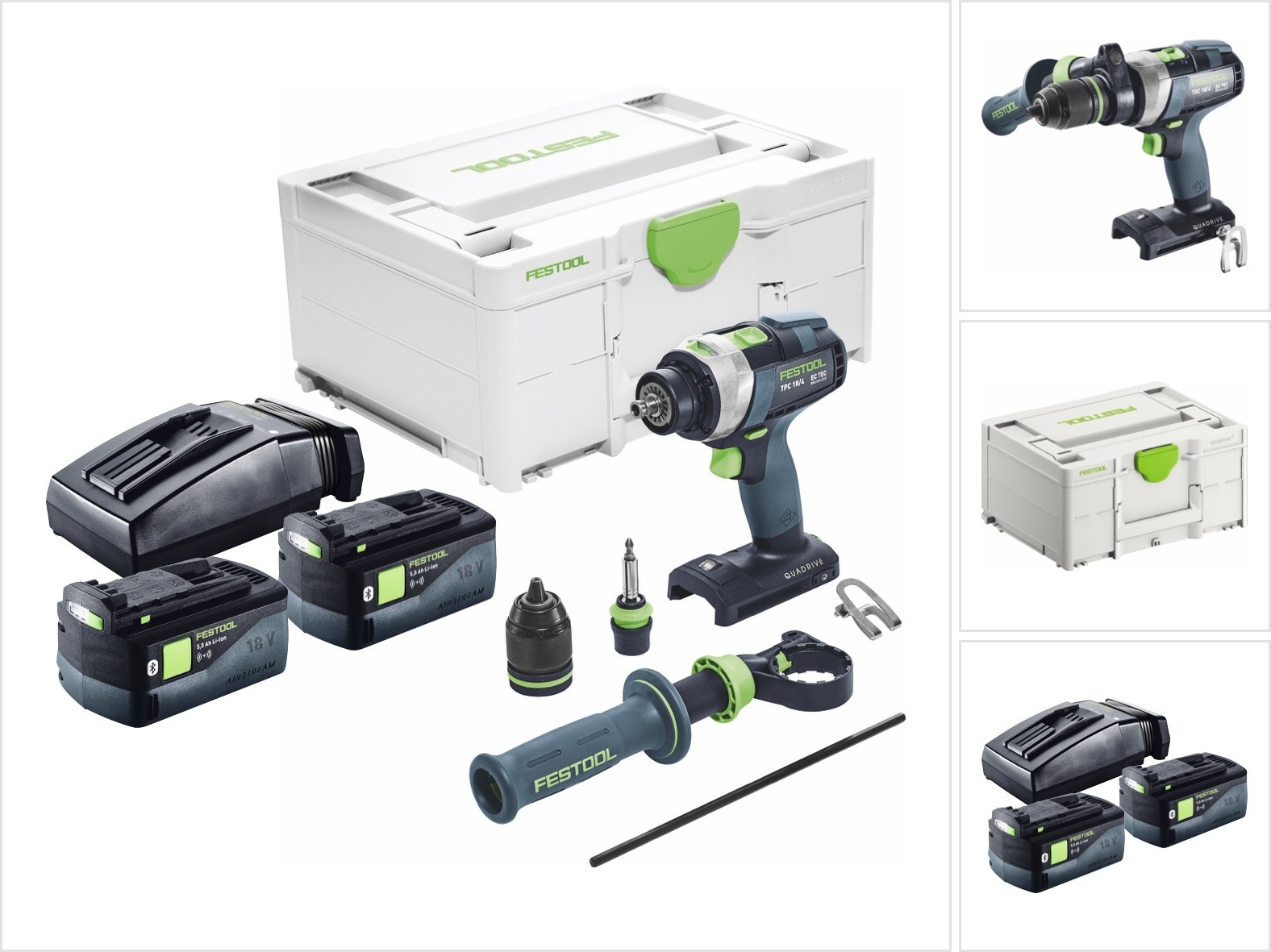 Festool TPC 18/4 I-Basic akumulátorová príklepová vŕtačka 18 V 75 Nm bez kefiek + 2x akumulátor 5,0 Ah + nabíjačka + systainer