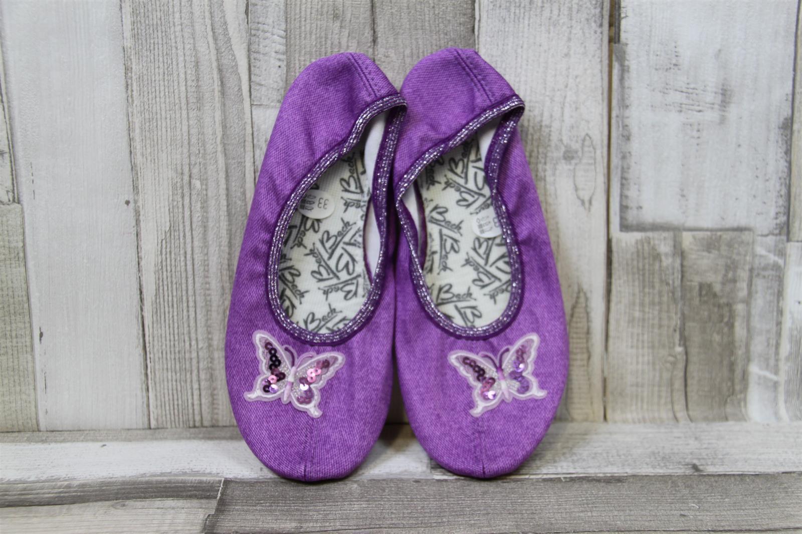 Beck Kinder Gymnastik Slipper lila mit Schmetterling 33 2 283-13Schmetterling lila