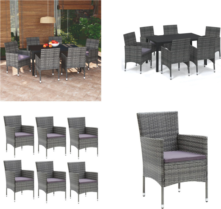 vidaXL 7-dielny záhradný jedálenský set s vankúšmi poly ratan sivý - Jedálenský set - Jedálenské sety - Záhradný jedálenský set - Záhradné jedálenské sety