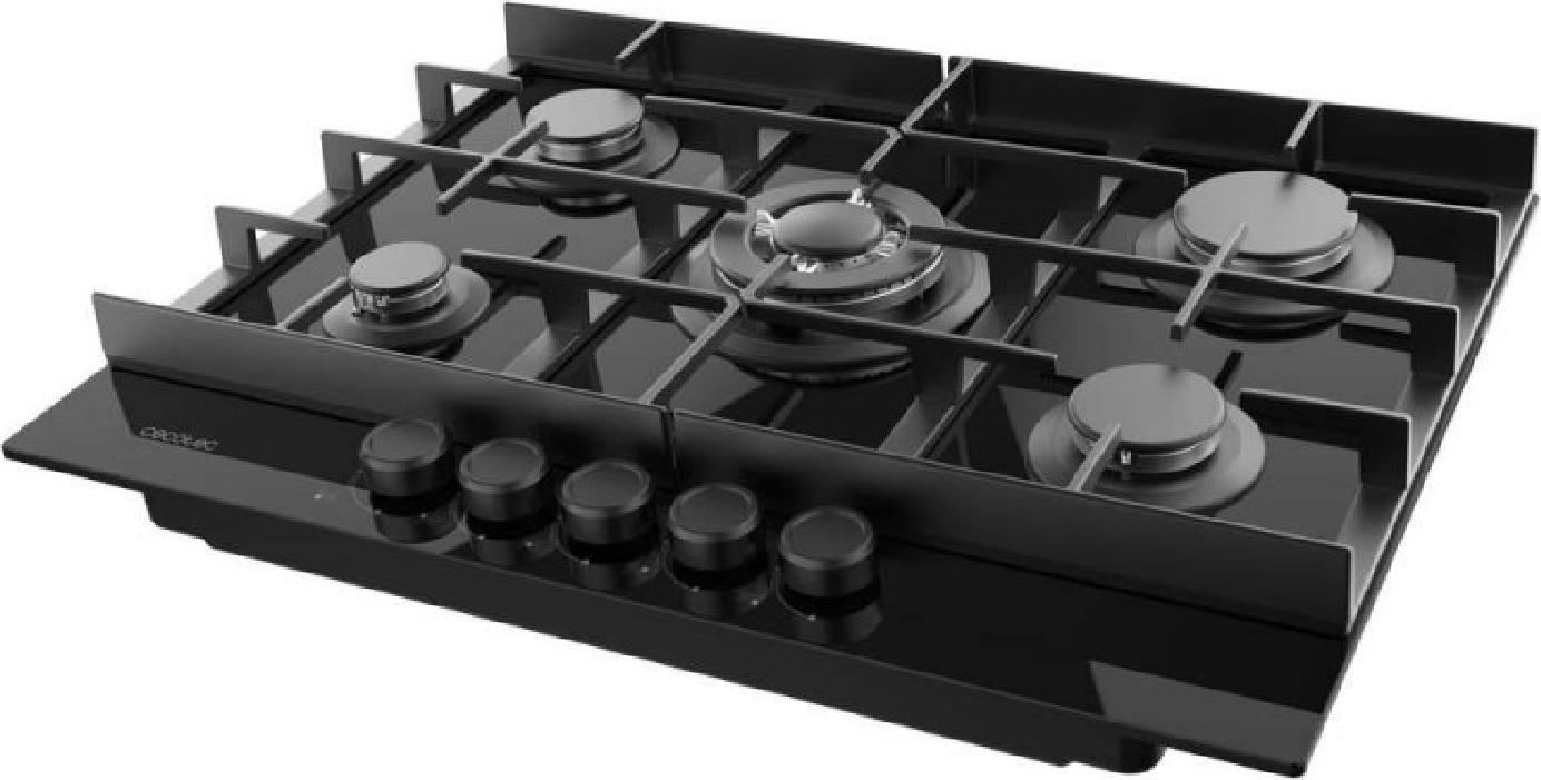 Plynová varná doska Cecotec 5 horákov Bolero Squad G 5400F Glass Black, 10,4 kW, Glass Black, liatinové rošty, WOK horáky