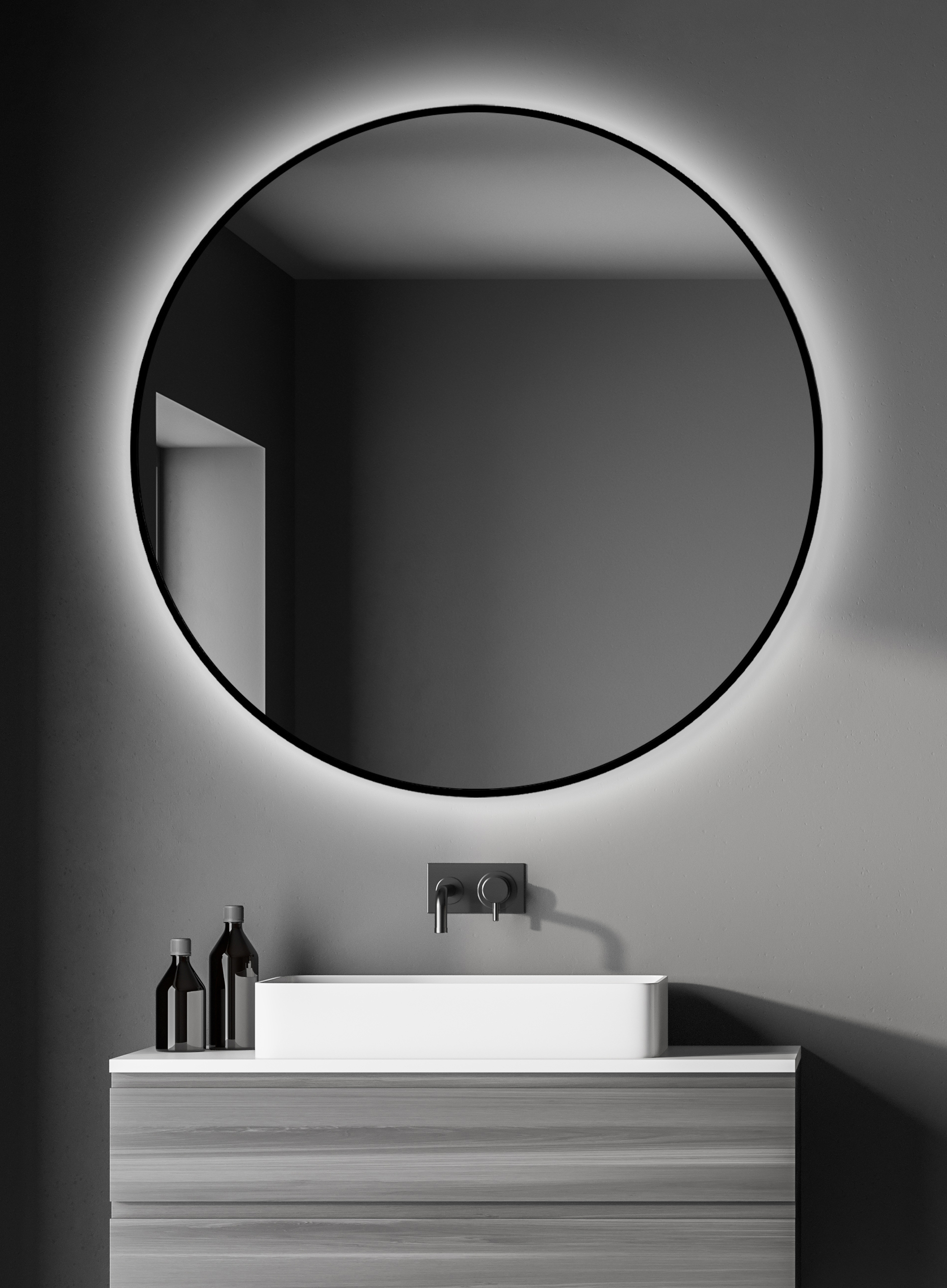 Talos Black Oros Light Ø 100 cm Wandspiegel - Badspiegel mit indirekter  Beleuchtung