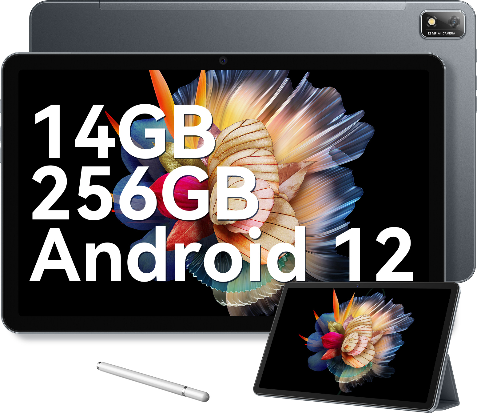 Blackview Tab 16 Tablet 11 palcov, 14(8+6) GB RAM + 256 GB ROM (1TB TF), Android 12, Octa-Core, 8MP+13MP, 7680mAh/4G LTE, rozpoznávanie tváre, sivý