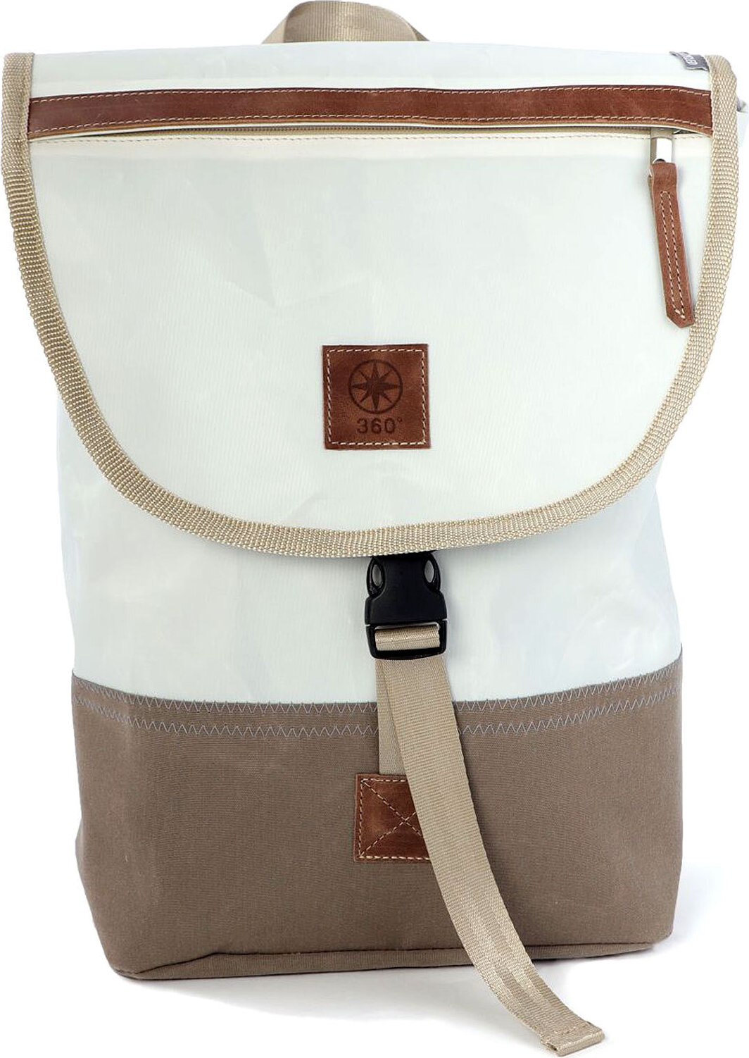 Rucksack Landgang Mini Weiss Persenning taupe beige, recyceltes Segeltuch