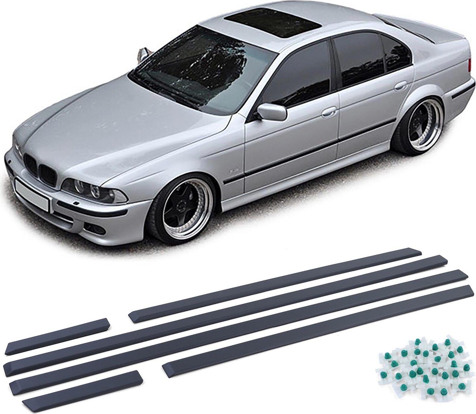 carparts online GmbH 4x Zierleisten Türleisten Seitenleisten Leisten Set LINKS + RECHTS + CLIPS für