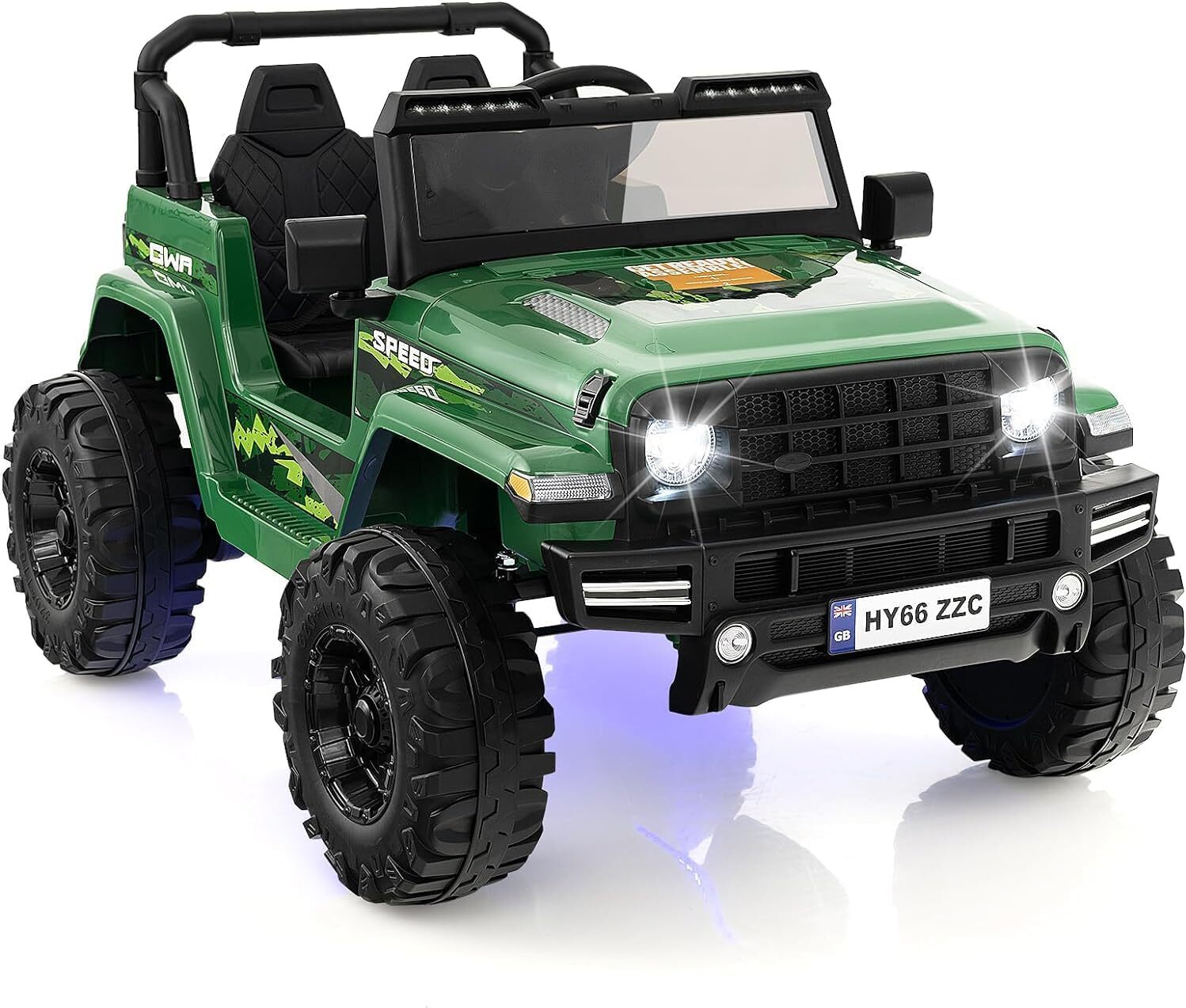 Dreamade 24V Elektroauto für Kinder, Elektrofahrzeug mit Fernbedienung & Hupe & LED- Leuchten & Musik, Auto 2 Sitzer, Kinder von 3-8 Jahren (Grün) VS32300FG-IPDE