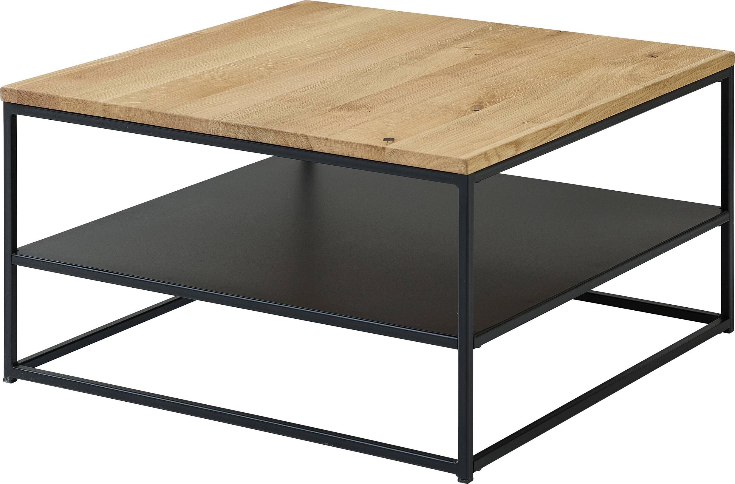 MS Wohnstudio Couchtisch TILDA 75 x 75 Platte Eiche geölt Metallgestell mit Ablage 83-B93-07