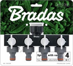 4 Wege-Verteiler Wasserverteiler Schlauchverteiler Regelbar für 1" Hahn mit 3/4" Adapter BRADAS 4238 WL-3033K