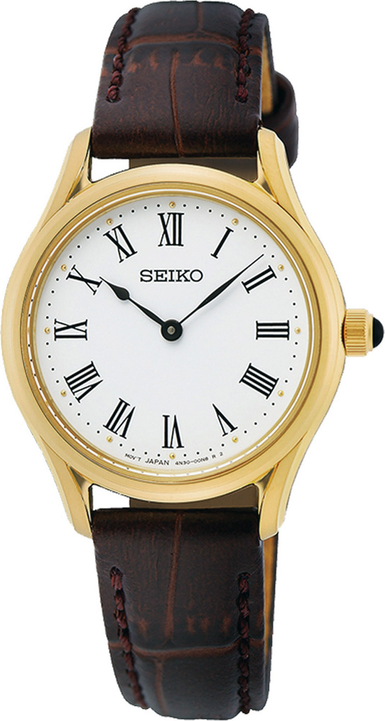 Seiko SWR072P1 Quartzové hodinky pre dámy so zafírovým sklíčkom hnedej/zlatej farby