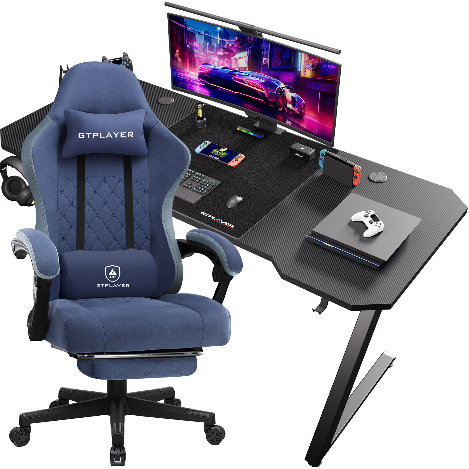 GTPLAYER GTPALYER Gamingtisch Gaming Tisch + Gaming Stuhl- Set, Computertisch Stuhl Set für Gaming nur Gaming Tisch und Gaming Stuhl