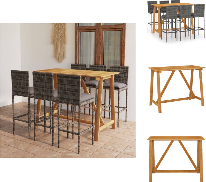 vidaXL 7-dielny záhradný barový set s vankúšmi sivý - Záhradné nábytkové zostavy