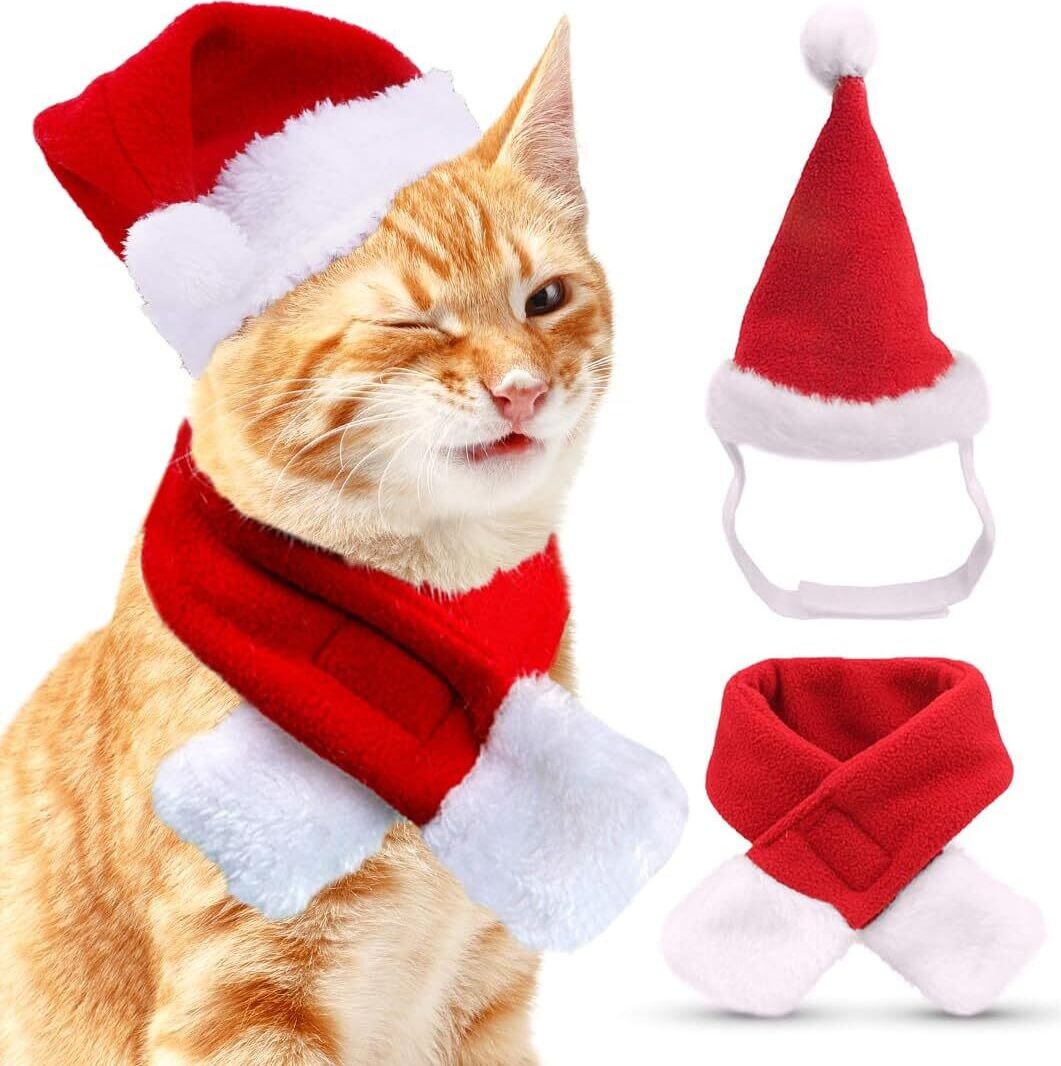 Kybelehoo Katzenhalsband Weihnachten - Gestrickt, Verstellbar, Weihnachtsmann